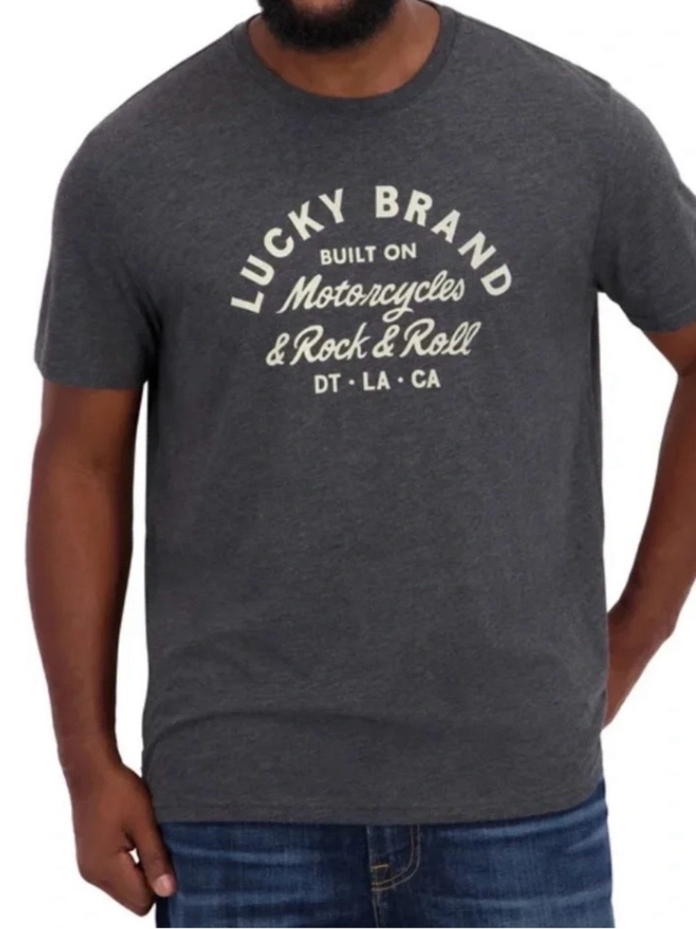 Lucky Brand Mens Graphic T Shirt Charcoal Motorcycles Rock Roll Logo Casual Tee